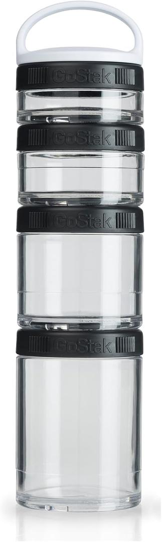BlenderBottle GoStak Twist n' Lock Storage Jars, 4-Piece Starter Pak, Black