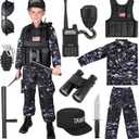 Luucio SWAT Police Costume for Kids, Kids Police Officer Costume for Boys with SWAT Vest, Halloween Costumes for Boys Girls