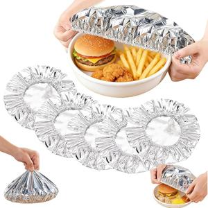 Reusable Aluminum Foil Food Covers, 50 Pcs Heat-Retaining Elastic Bowl Lids, Thickened Insulation Cover for Meal Prep, BBQ, Sandwich Wrap & Leftover Storage – Oil-Resistant & Stretchable