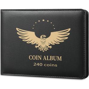 Coin Collection Holder Book for Collectors, PVC FREE, 240 Pockets Collecting Storage Album Organizer Supplies for Dime,Cent,Nickel,Quarter (240 Pockets)