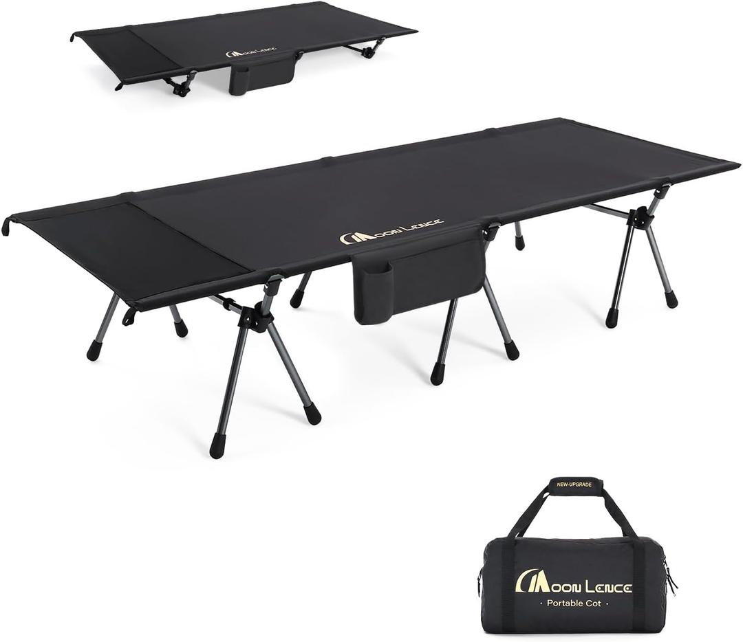 MOON LENCE Height Adjustable Camping Cot - Supports 330 lbs, Portable Folding Bed with Leg Extenders for Camping, Hiking, Sleeping, 1 Pack, Black