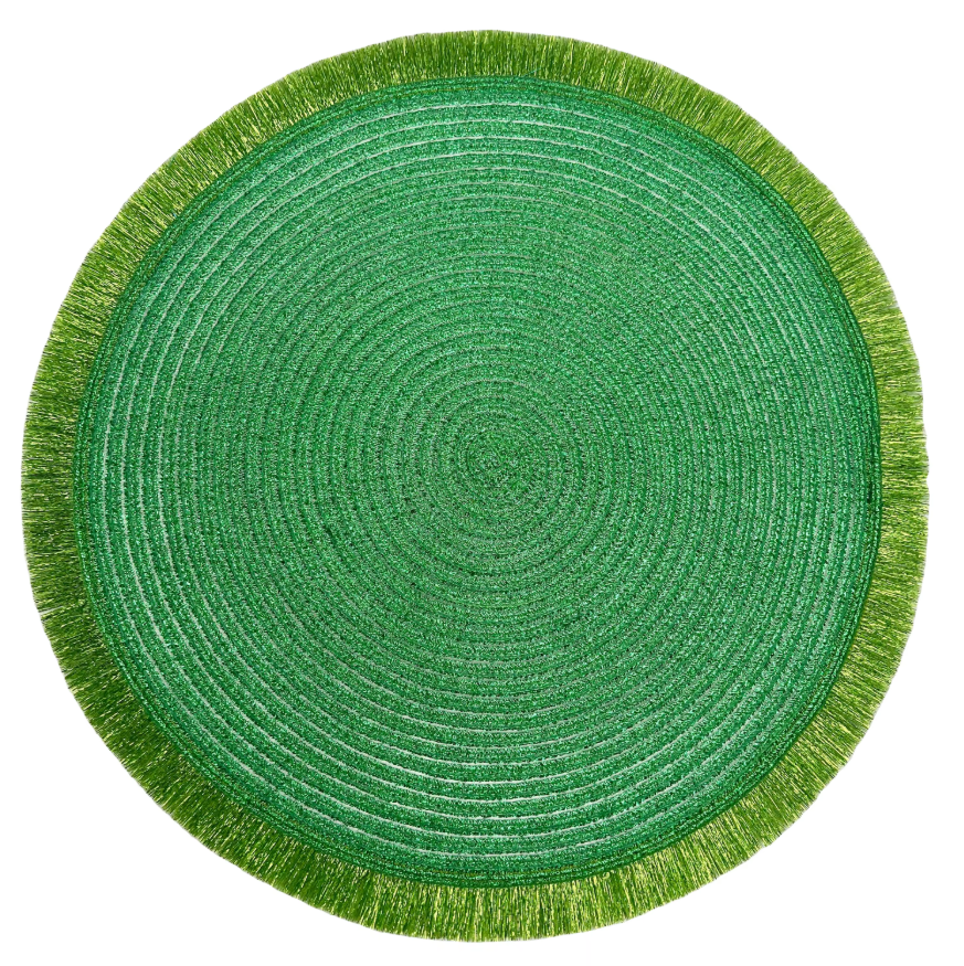 15 inch Round Braided Placemats Set of 12 Non Slip Heat Resistant Round Table Mats Washable Place Mats for Dinner Party Table Decoration (Green)