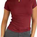 Abardsion Women Casual Raglan Sleeve Slim Fit T Shirts - 2026 Summer Crewneck Short Sleeve Basic Going Out Tops Workout (Medium, Burgundy)