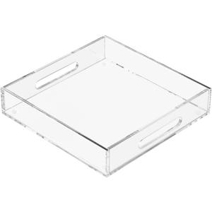 Acrylic Serving Tray with Handles-12x12x2.36Inch-Decorative Tray Letter Tray Organizer for Ottoman Coffee Table Countertop, Clear