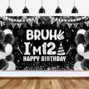 12th Birthday Party Decorations Backdrop for Boys Black Silver Bruh I'm 12 Banner Funny Teenage Bday Banner Teen Boy 12th Birthday Decor 5.9x3.6ft Happy 12 Years Old Birthday Party Supplies