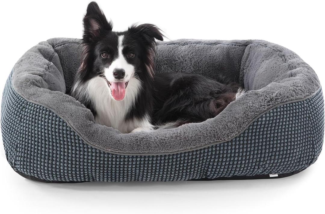 INVENHO Dog Bed Medium Size, Orthopedic Warming Soft Calming Sleeping Puppy Bed Durable Pet Bed with Anti-Slip Bottom M(30"x24"x9") (Dark Grey)