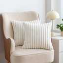 Decorative Throw Pillow Covers 18x18 Set of 2, Soft Plush Faux Fur Wool Pillow Covers for Couch Cushion Bed Sofa Living Room Pillows Protectors(Cream White,18 x 18 inches)