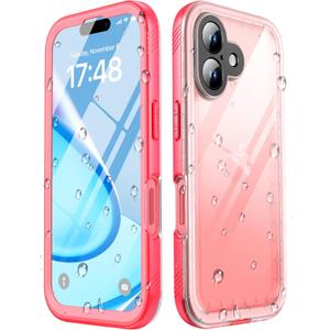 SPORTLINK for iPhone 16 Waterproof Phone Case - Built in Screen & Camera Lens Protector,6.6FT Military Dropproof/Shockproof/Dustproof/IP68 Underwater for iPhone 16 6.1 inch Pink/Frosted Clear