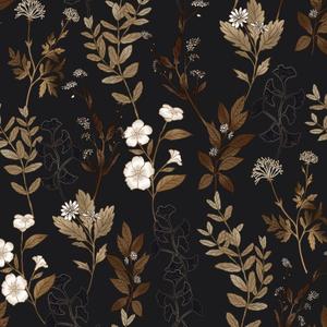 Black Floral Wallpaper Peel and Stick Gold Leaf Contact Paper 17.4" x 118" Leaf Wallpaper Waterproof Self-Adhesive Wall Covering for Bedroom Countertop Desk Cabinets Decor