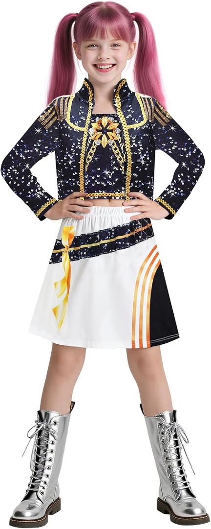 Girls Halloween Outfit Kids Singer Fashion Outerwear Party Clothes (7-8 Years, Black-m)