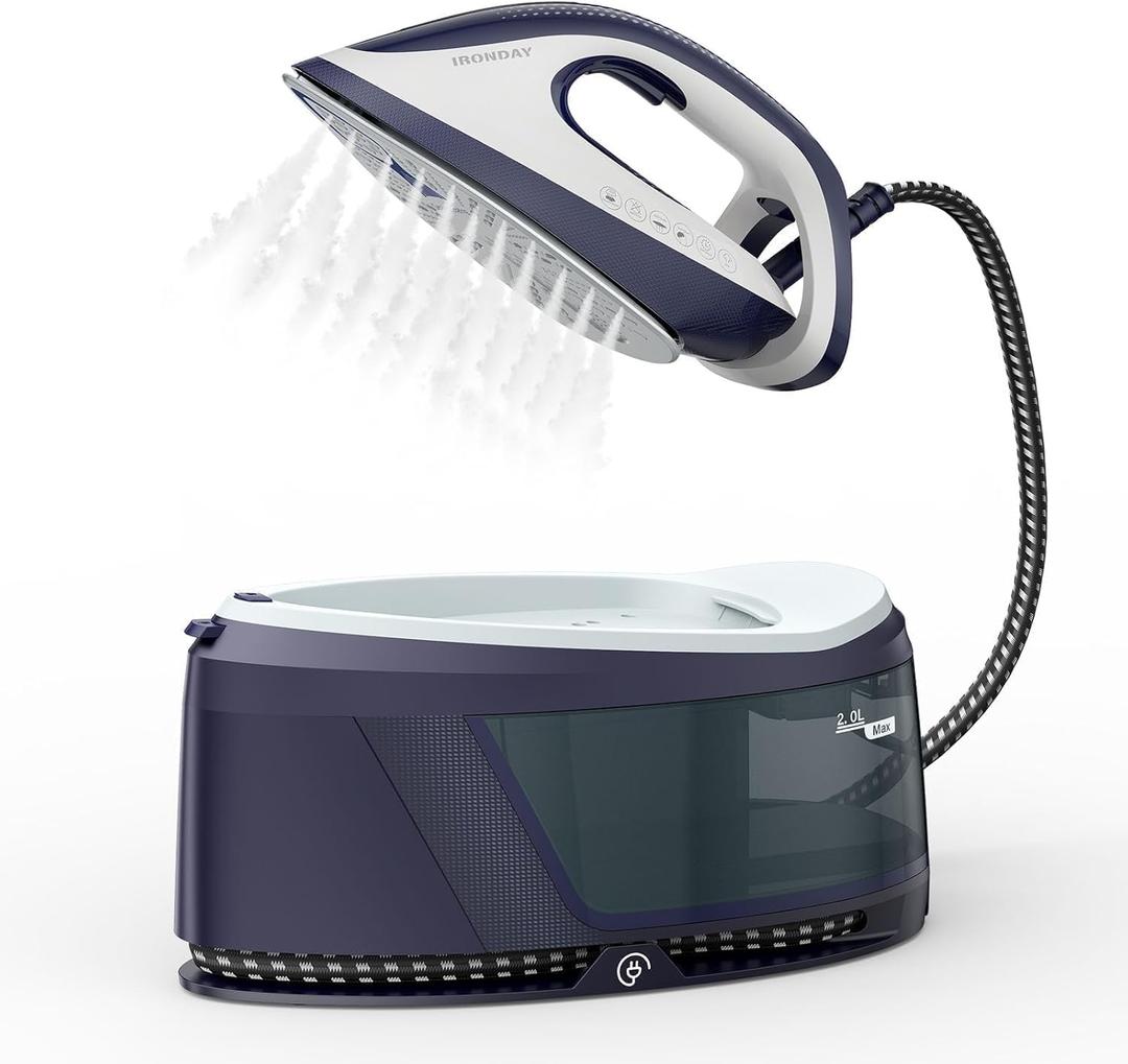 IRONDAY Steam Iron for Clothes,1500W Professional Steam Station,67.62oz Water Tank, Auto Shutoff, Self-Clean, ECO Mode, Iron Steamer with Ceramic Soleplate for Various Fabrics, Lock For Easy Carry
