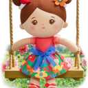 OUOZZZ 12.6" Soft Baby Doll Toys for 1 + Year Old Girl Gifts, Hispanic Doll Birthday Gifts for 1 Year Old Girl Valentine Plush Toys Gift for Toddler Kids Brown Skin (B-abby Floral)