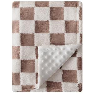 Soft Black and White Checkered Baby Blankets for Unisex Girls or Boys Breathable Gender Neutral Nursery Double Layer Blankets with Dotted Backing for Newborn Toddlers (Minky Brown)