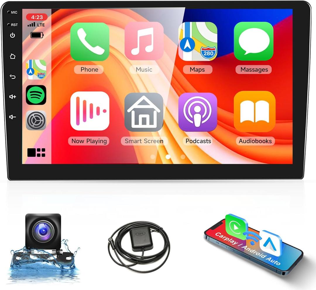 2G+64G Android Car Stereo Double Din Wireless Carplay Android Auto, Rimoody 9 Inch Touchscreen Car Radio 2 Din with GPS Navigation Bluetooth FM HiFi WiFi USB + AHD Backup Camera