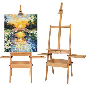 Large Wooden H-Frame Studio Easel with Storage Drawer and Palettes, Solid Beechwood Painting Easel for Students, Beginners, and Artists, Hold Canvas to 36Inches High, 19x19x38 inches