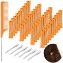 43 Pcs Hair Perm Rods Set, Large Plastic Cold Wave Rods Orange Curling Rods with Rat Tail Combs Hair Clips for Long Short Hair
