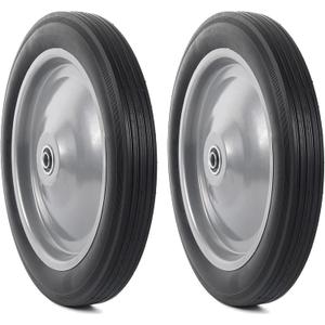 AR-PRO 12 x 1.75 Flat Free Solid Rubber Wheel Assemblies (2-Pack) - With Ball Bearings and 1/2 Bore Hole Diameter, 2.24" Centered Hub - Heavy-Duty Solid Rubber Wheels 176 lbs Load Capacity