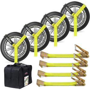 Car Tie Down Straps for Trailers 4 Pack Heavy Duty 2" x 120" Trailer Tire Straps with 3333 lbs Safe Working Load, Over The Wheel Straps for Car Hauler, Truck, UTV, and Utility Trailers