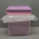 Menkxi 6 Pcs Storage Bins with Lids Small Plastic Storage Containers Stackable Storing Baskets Box Cute Organizer Bins for Organizing Shelves (Pink, Purple)