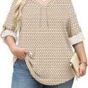 TFSDOD Plus Size Women Blouses 3/4 Sleeve Long Sleeve V Neck T Shirts Summer Business Casual 1X-5X