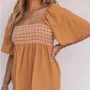 MakeMeChic Women's Shirred Square Neck Babydoll Shirt Tie Backless Half Sleeve Blouse Peplum Top (S)