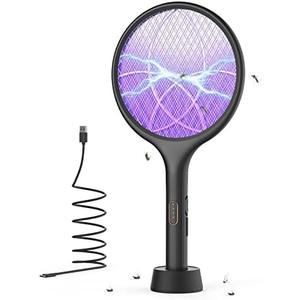 YISSVIC Electric Fly Swatter Bug Zapper Racket Dual Modes Mosquito Killer with Purple Mosquito Light Rechargeable for Indoor Home Office Backyard Patio Camping, Black