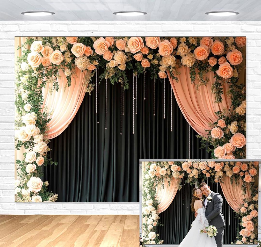Flower Wall Backdrop 7x5 ft Black Backdrop for Photoshoot Floral Back Drop for Wedding Bridal Shower Flower Backdrops for Photoshoot Spring Backdrops for Photography Floral Wall