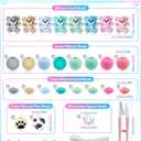 124PCS FIVEIZERO Silicone Focal Beads for Keychain Making, Animal Bear, 15mm Round 12mm Lentil & 10mm Rhinestone Beads for Pens, Bracelets & Crafts with Elastic Cord & Scissors