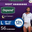 Depend Night Defense Adult Diapers, Incontinence Underwear for Men, Disposable, Overnight, Large, Grey, 56 Count (4 Packs of 14), Packaging May Vary