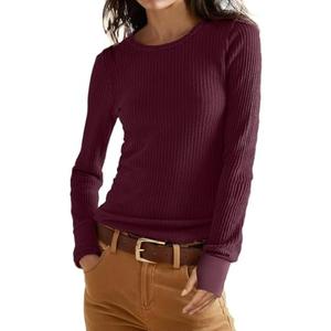 GRECERELLE Waffle Knit Tops for Women Long Sleeve Shirts Casual Tight Fitted Y2K Tops, S