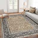 Washable Area Rug, 6x9 Persian Vintage Rugs, Ultra-Thin Foldable Vintage Rugs for Bedroom, Dining Room, Home Office, Pet & Child Friendly, Low Pile, Non-Shedding, Camel