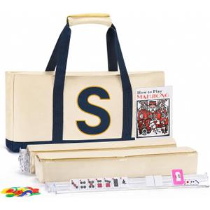 ADAH American Mahjong Set with 166 Tiles, 4 All-in-One Rack/Pushers, Premium Melamine Scratch-Resistant Tiles, Embroidered Blue Travel Case Complete Mahjong Game Set with Chips, Dice & Instruction, 9 inches x 20 inches x 3 inches
