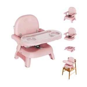 Booster Seat for Kitchen Chair, 3-in-1 Foldable & Portable Booster Seat with Tray, Extra Dishwasher-Safe Tray, Safety Straps for 618M (Up to 30 lbs), for Dining Table, Travel & Camping, Pink