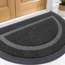 OLANLY Half Circle Door Mat Indoor Outdoor Entrance Welcome, Waterproof All-Season, All-Weather Doormat, Sturdy Natural Rubber, Low Profile, Easy Clean Patio Porch Entryway Mat, 29.5x17, Black