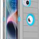 for iPhone 14 Case with 2 Screen Protector,Full Body Shockproof Drop Protection Dust Proof Heavy Duty 3-Layer Rugged Durable Military Grade Cover for Apple iPhone 14 6.1" (Gray/Blue)
