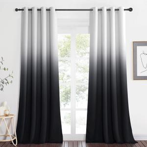 NICETOWN Room Darkening Curtains 95 inch Length for Living Room, Grommet White & Black Ombre Curtains Privacy Vertical Drapes Window Treatments for Hall/Villa, 104" Wide Total 2 Pieces