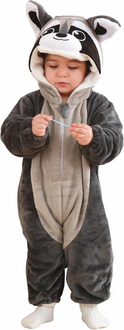 CuteOn Toddler Halloween Costume Onesie Cosplay Romper Christmas Infants Baby Costume Grey Raccoon 3Months-4Years (Recommended height 90-100m)