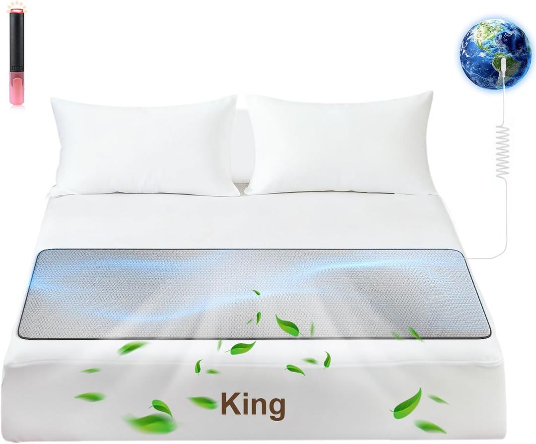 XKETA Graphene Grounding Mat for Bed: Indoor Earth Therapy for Better Sleep & Energy Boost  Conductive Sleep Pad with Grounded Benefits  Wellness Gift Kit for Women (King) (Silver)