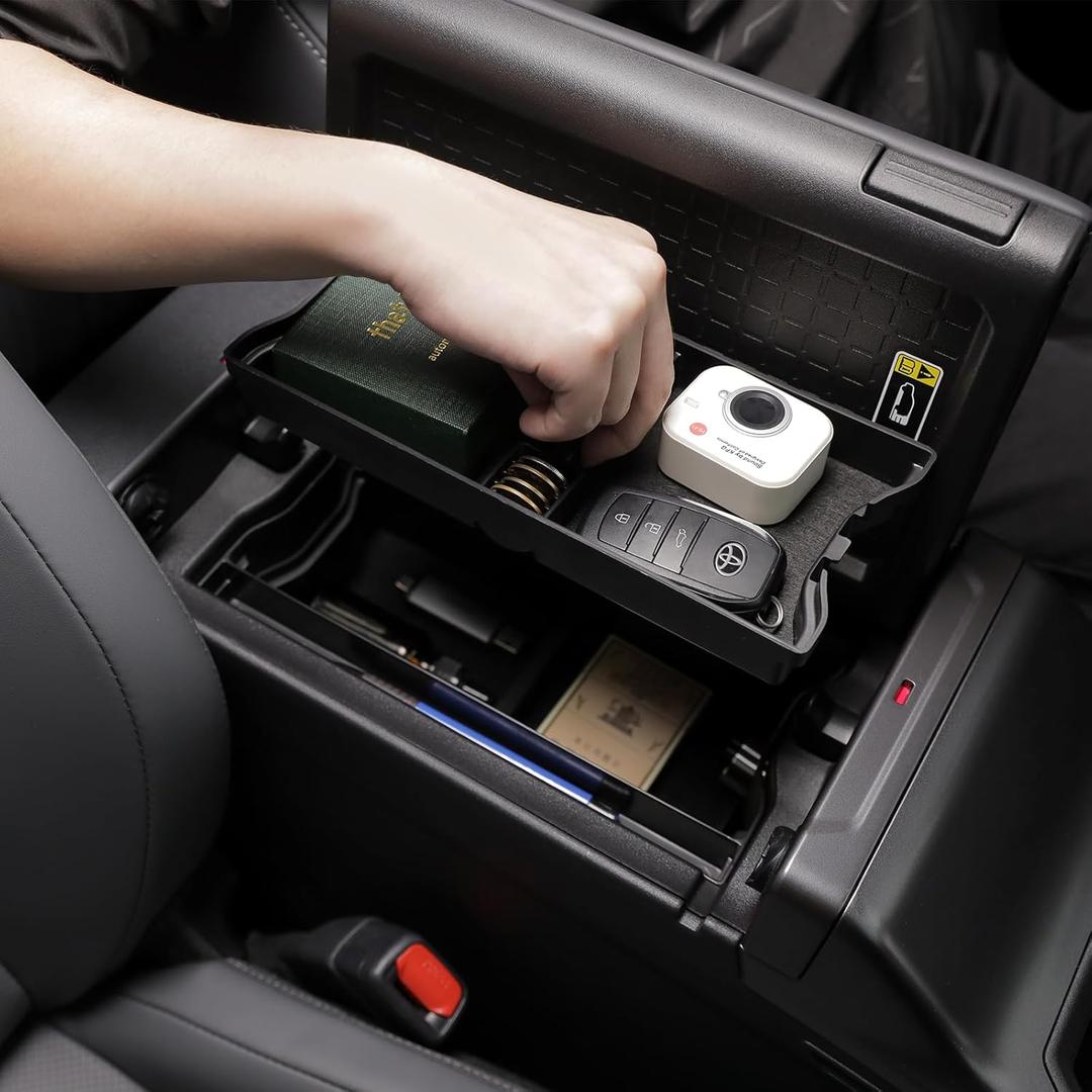 for 2026 Toyota RAV4 3PCS Double Layer Center Console Organizer Tray ABS Armrest Storage Box Easy to Pick Up&Install, 6th Gen Hybrid&Plug-in Hybrid Interior Accessories