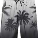 Mens Swim Trunks Quick Dry Board Shorts with Mesh Lining, Breathable Fit Hawaii Beach Shorts Swimwear Bathing Suits (3X-Large, Black Grey Palm)