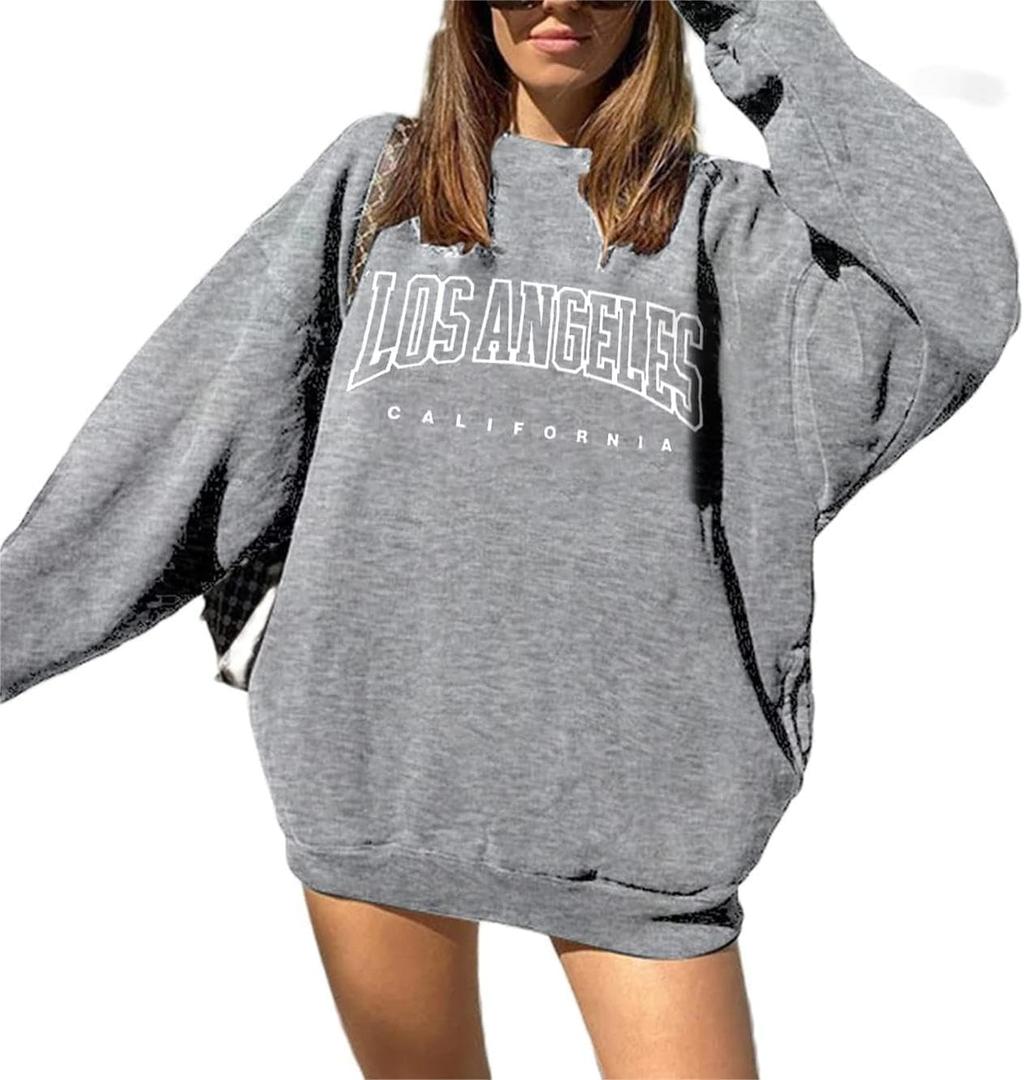 LilyCoco Women's Graphic Oversized Sweatshirt Long Sleeve Crewneck Pullover Top Light Gray Small (Gray, S)