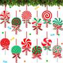 Ferraycle 12 Pcs Christmas Candy Ornaments Set Hanging Peppermint Decorations Xmas Lollipop Candies Polymer Clay Ornament for Party Supplies Wreath Decor