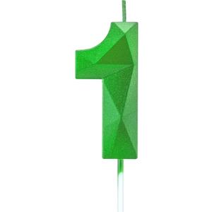 2.75in 3D Diamond Shape Tall 1 Candles, Glitter Happy Birthday Cake Toppers Decorating and Celebrating for Adults/Kids Party/Family Baking (2.75in Green Number 1)