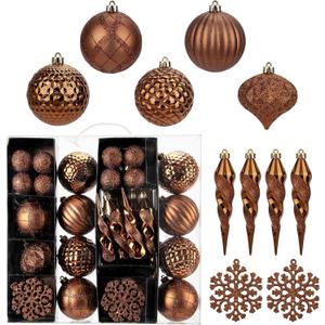 50PCS Christmas Tree Ornaments Set with Shatterproof Christmas Balls Icicle Snowflake Hanging Ornaments for Home Office Farmhouse Christmas Decorations, Bronze