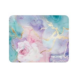 TECKNET Mouse Pad with Anti-fray Stitching, Waterproof Surface & Non-Slip Rubber Base with Stitched Edges Gaming Mouse Mat for Laptop，Compatible with Laser and Optical Mice - Rose Marble