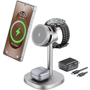 Augnner Magnetic Wireless Charger for Samsung, 15W Certified Fast 3 in 1 Charging Station with TEC Active Cooling Compatible with Samsung Galaxy S26Ultra/S25/Z Fold /Flip7, Samsung Watch/ Buds4Pro