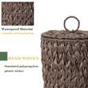Plastic Wicker Trash Can with Lid - 2.6 Gallon Small Garbage Can with Removable Liner Bucket for Bedroom, Bathroom, Living Room - Boho Hand Woven Waste Basket for Home, Office, Brown