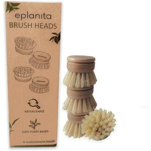 eplanita Replacement Brush Heads (Pack of 4) for Bamboo Dish Brush, Sisal Bristle Refills, Agave Cactus Fibres, Kitchen Eco Scrubber, Plastic Free Washing Up, Zero Waste Cleaning