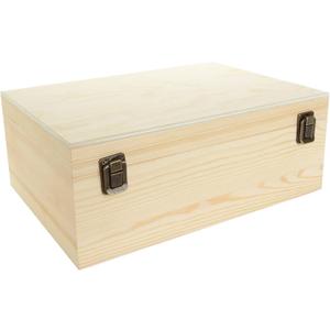 DAJAVE Unfinished Wooden Box, 12x9x5 Inch Large Wooden Box with Hinged Lid and Front Clasp, Pine Wood Box DIY Craft Stash Boxes for Arts Hobbies and Home Storage