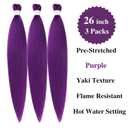 Purple Braiding Hair Pre stretched Purple Hypoallergenic Non Toxic Braiding Hair Extensions Synthetic Prestretched Knotless Ez Braid